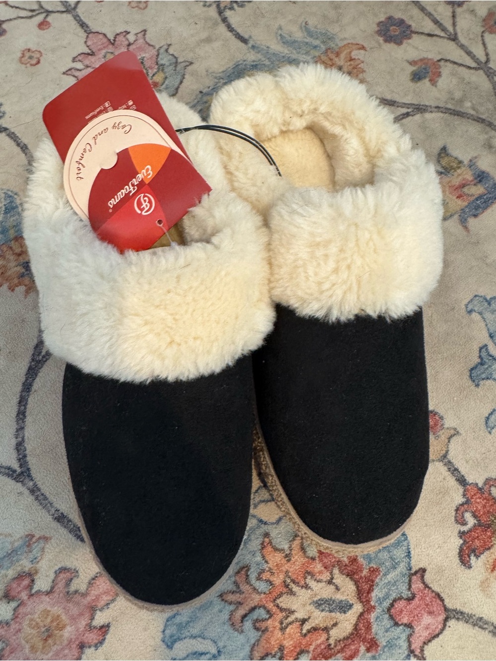 Cozy Black Faux-Suede Shearling Lined Slippers